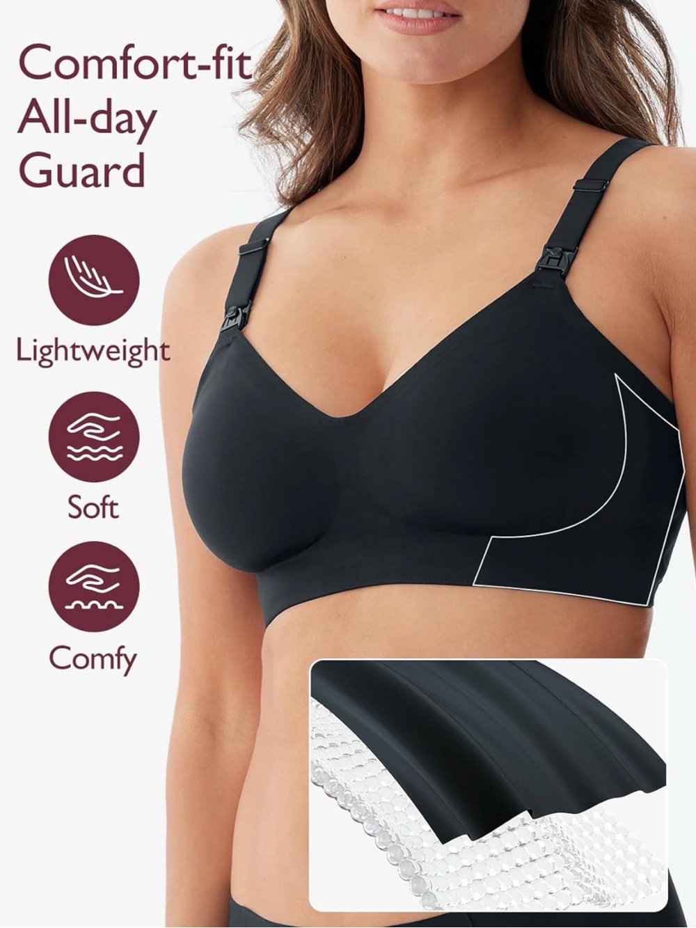 Momcozy Nursing Bra Seamless Black Nursing Bra - Supportive Fit - Picture 7 of 8